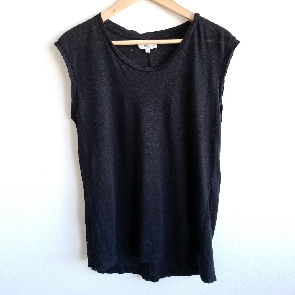 Madewell 100% Linen Muscle Tee Tank Top Crew Neck - Picture 3 of 8